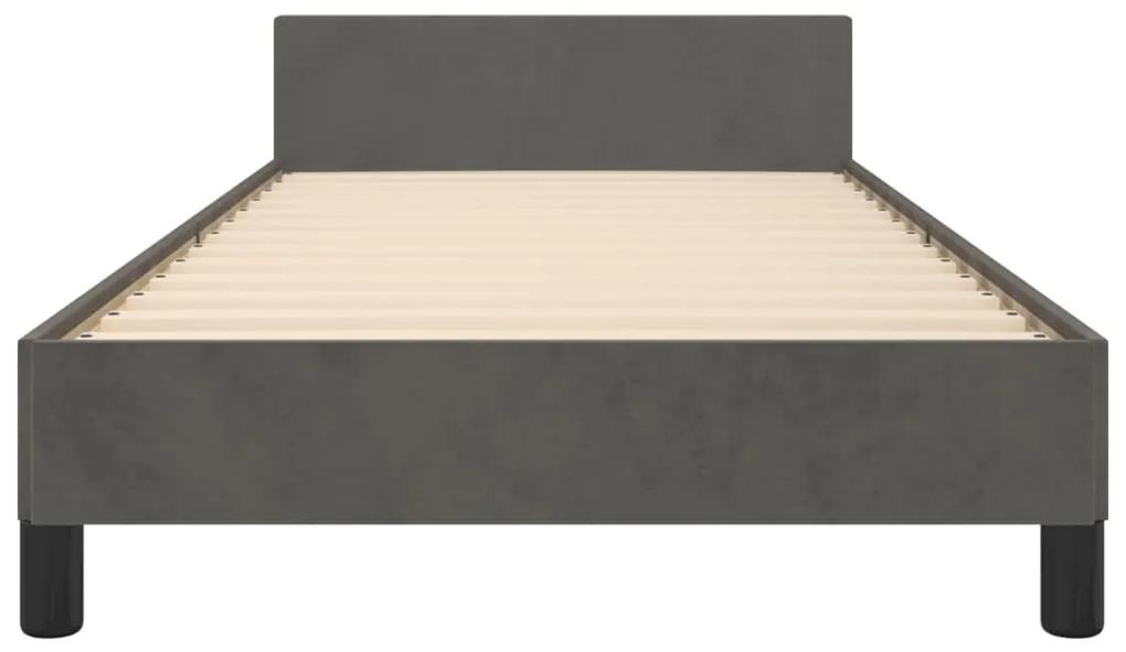 Cadru de pat cu tablie, gri inchis, 90x200 cm, catifea Morke gra, 90 x 200 cm, Culoare unica si cuie de tapiterie