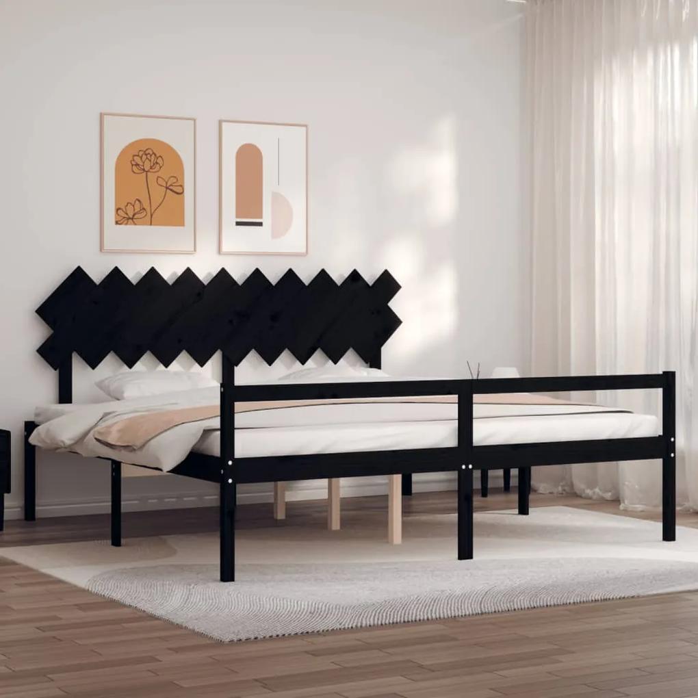 3195570 vidaXL Cadru de pat senior cu tăblie, 200x200 cm, negru, lemn masiv