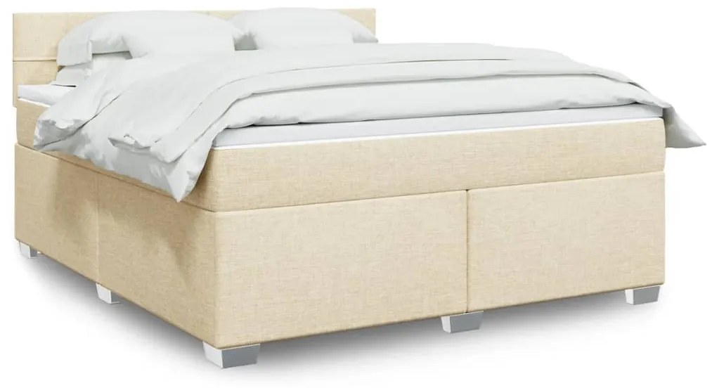 vidaXL Pat continental cu saltea, crem, 180x200 cm, textil