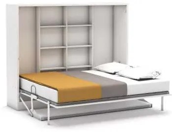 Pat rabatabil orizontal cu birou Diva Couple Desk (140X190) - Alb Mat