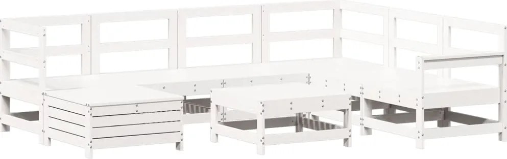 vidaXL Set canapea de grădină, 8 piese, alb, lemn masiv de pin