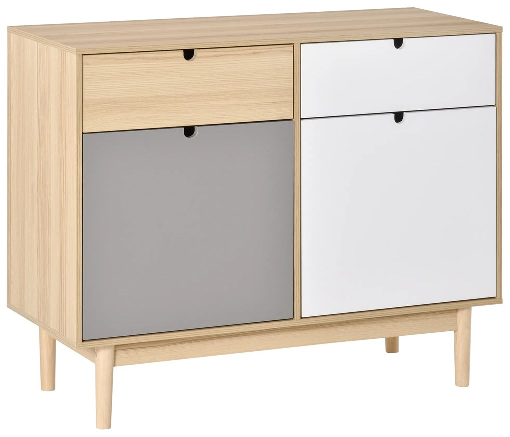 HOMCOM Mobilier Multifunctional Stil Nordic, Dulapior Doua Usi cu Sertare pentru Bucatarie si Hol, 100x40x79.5cm, Multicolor