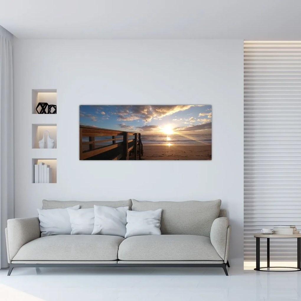 Tablou cu dig, plajă și mare (120x50 cm)