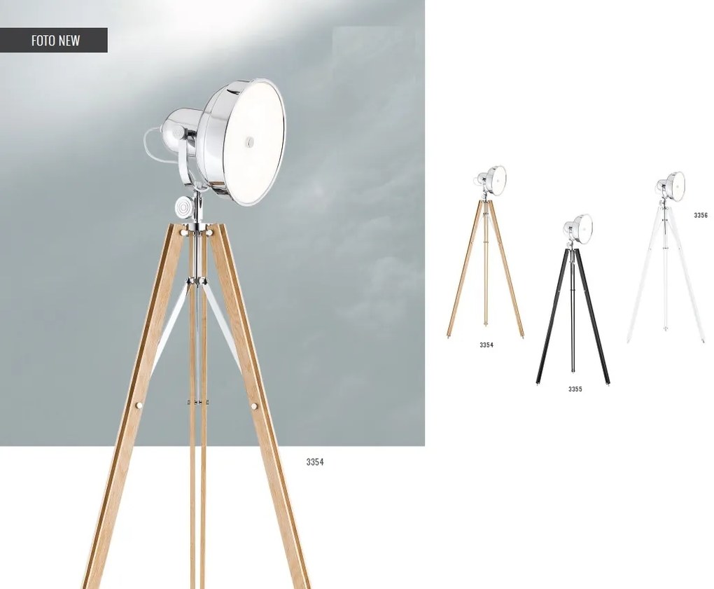 Lampadar LED de podea retro cu trepied lemn natur FOTO NEW