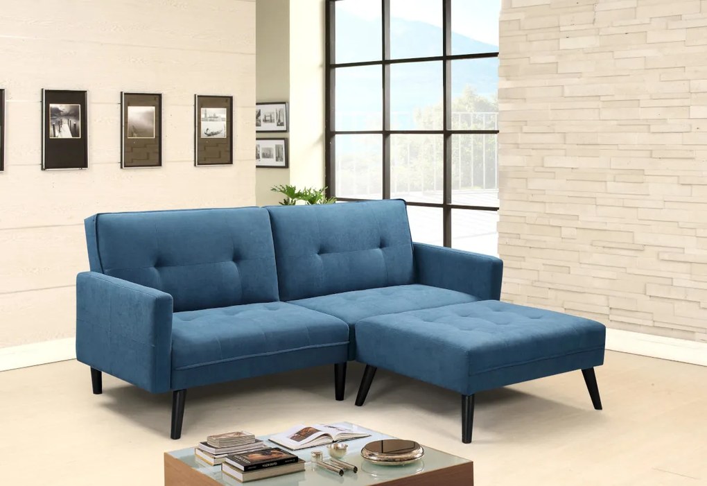 Supermobel Canapea extensibila CORNER, 200x83x86, albastru + taburet