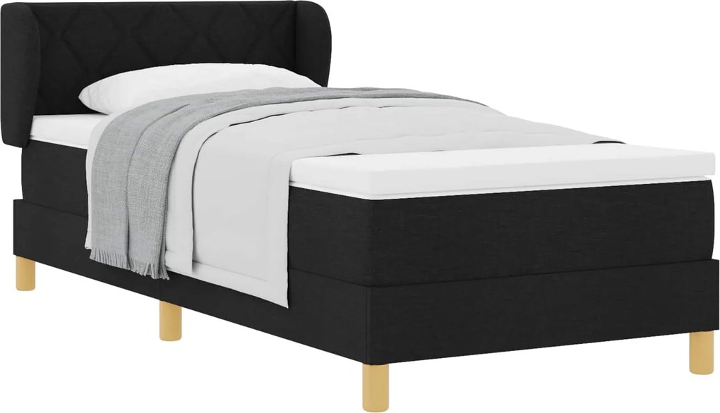 vidaXL Pat cu arcuri cu saltea cu headboard Negru 90 x 190 cm țesătură