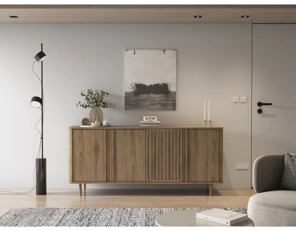 Comodă în culoare naturală cu aspect de lemn de stejar 180x80x40 cm Salma – Marckeric