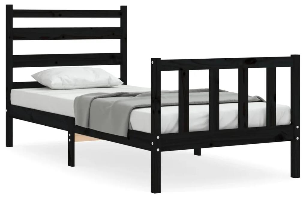 3192005 vidaXL Cadru de pat cu tăblie, negru, 90x190 cm, lemn masiv