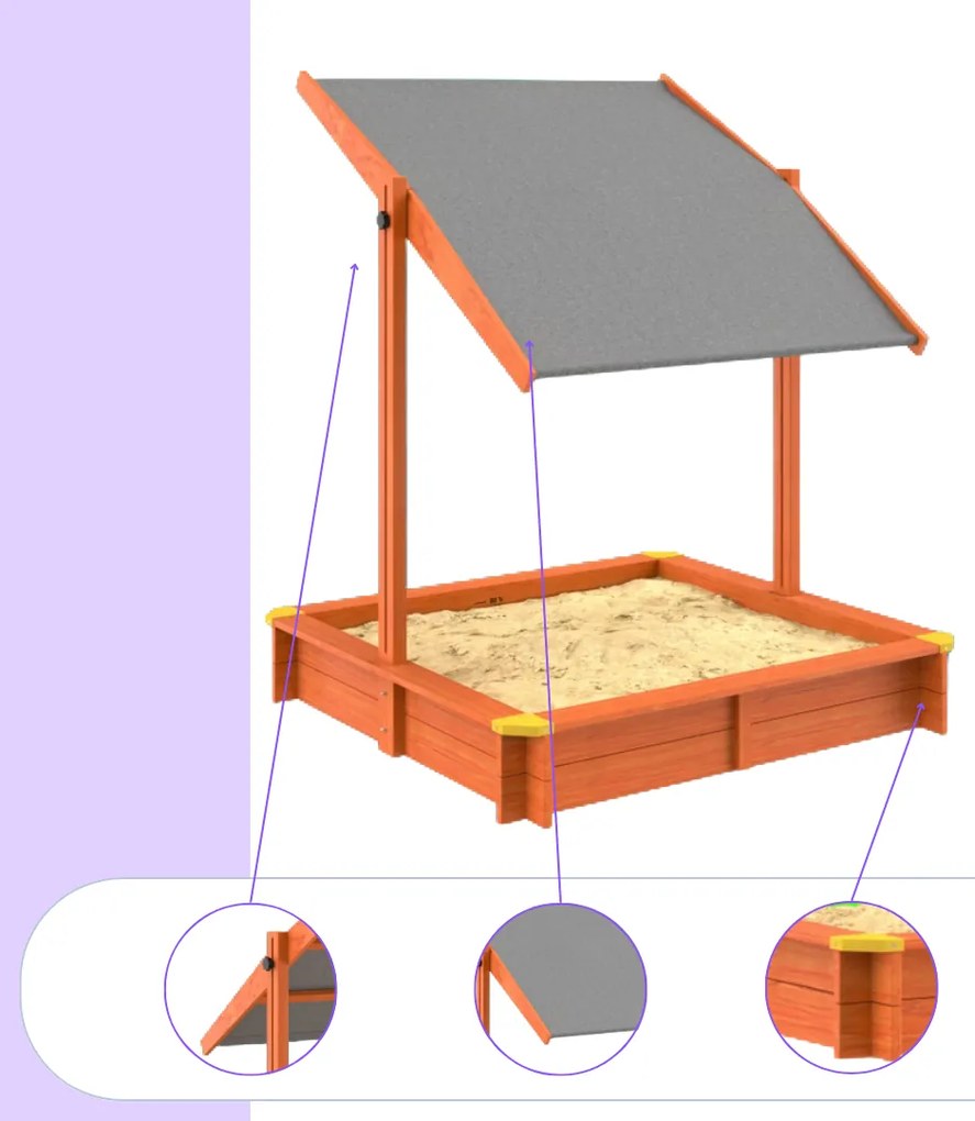 Spielwerk Cutie de nisip cu acoperiș Sami, din lemn de brad, 120x120x120cm