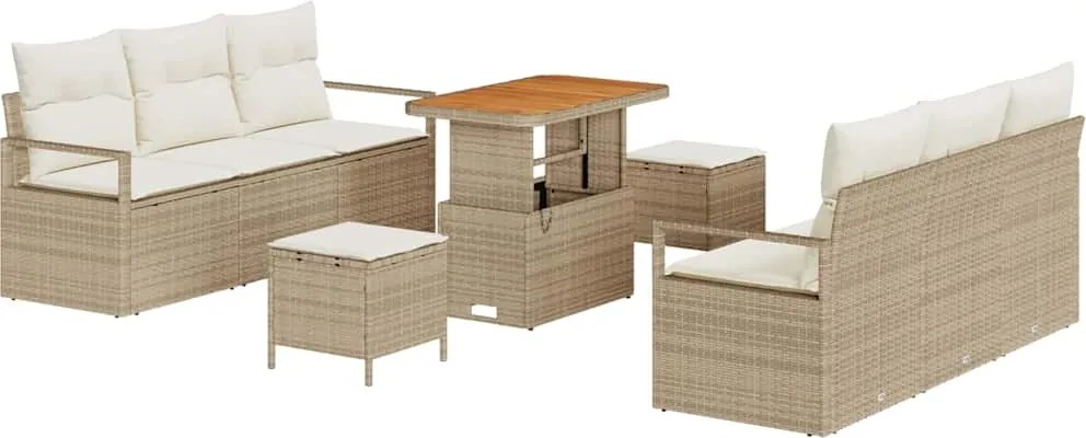 vidaXL Set de canapele pentru grădină 9 pcs Bej Rattan poli