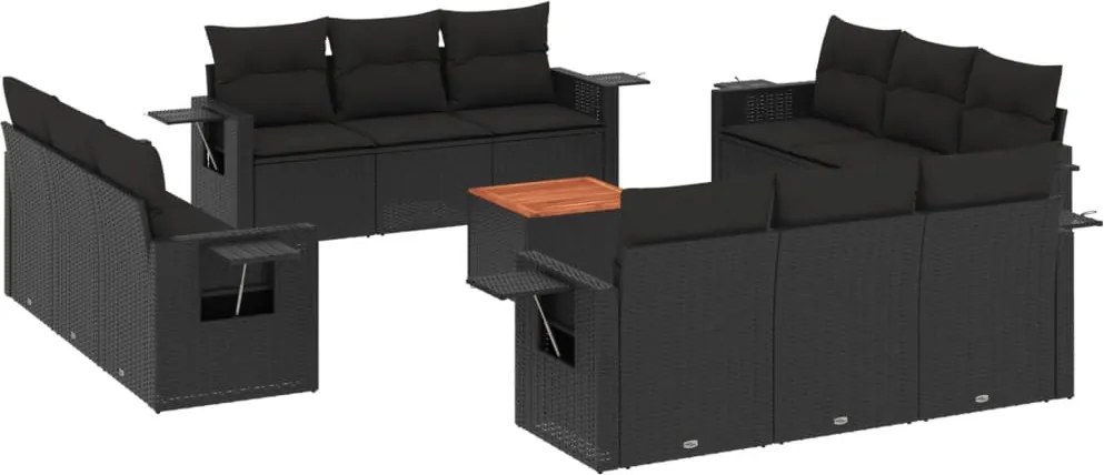 vidaXL Set mobilier de grădină cu perne, 13 piese, negru, poliratan