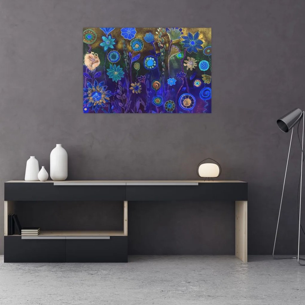 Tablou - Flori albastru închis (90x60 cm)