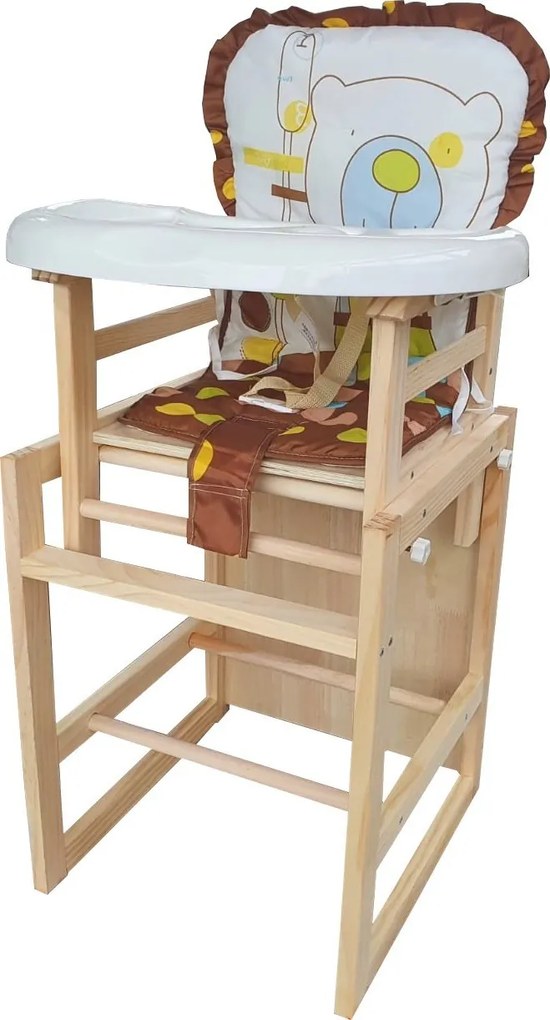 Scaun de masa pentru copii si bebe transformabil in masuta NOVOKIDS™ Wooden Table Chair, Din lemn masiv, Centura de siguranta, Sezut comfortabil