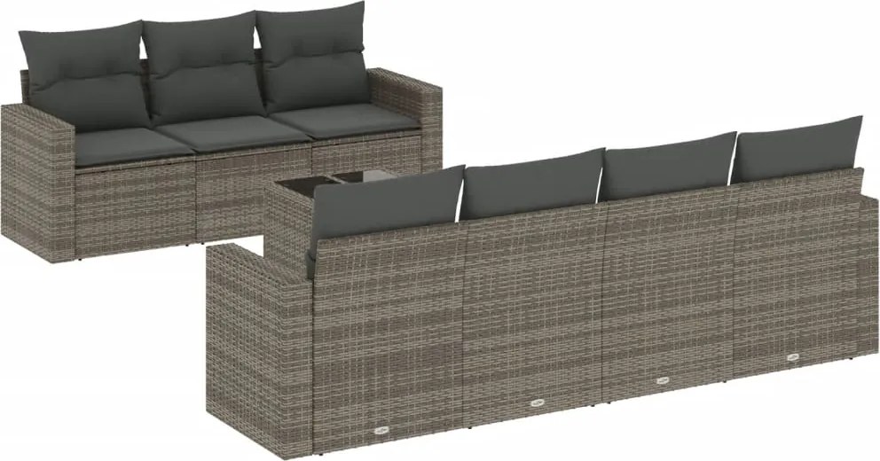 vidaXL Set canapele de grădină cu perne, 8 piese, gri, poliratan