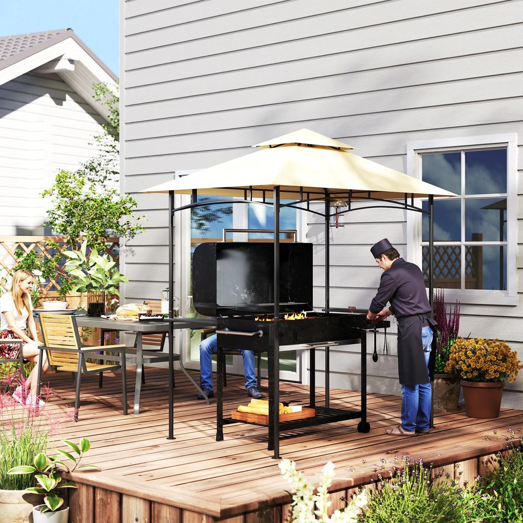 Outsunny Grillpavillon cu LED 240 x 150 x 258 cm rezistent la apă, ignifug, Pavilion de grădină cu acoperiș dublu | Aosom Romania