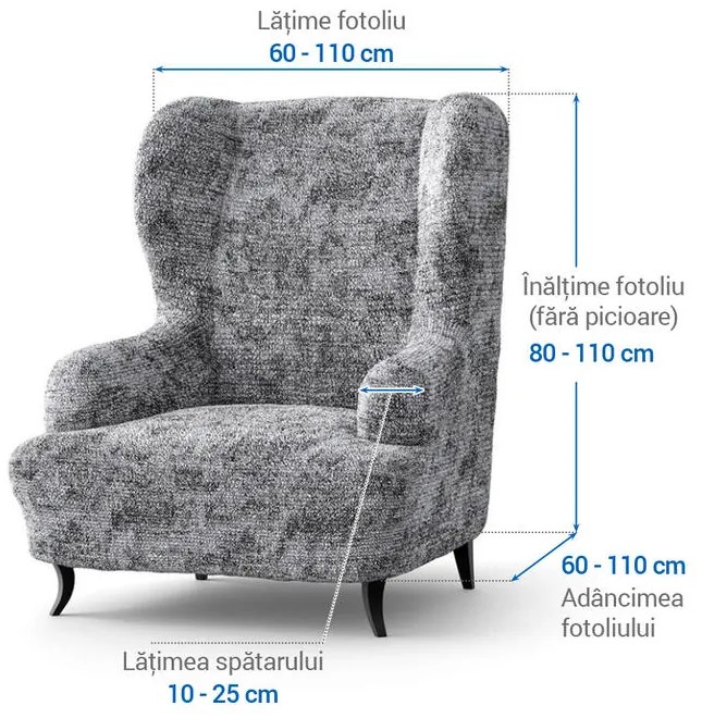 Huse bielastice MARMO gri fotoliu clasic (l. 60 - 110 cm)