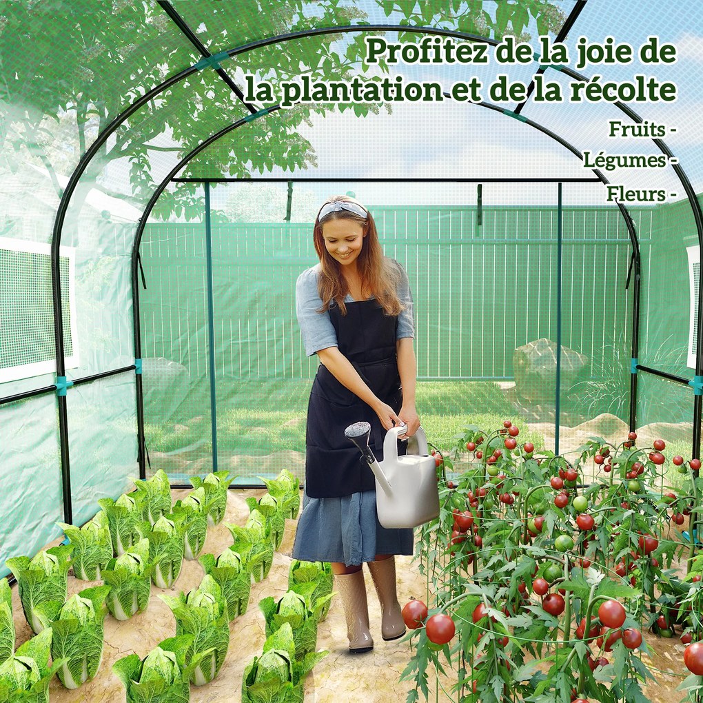 Outsunny Seră de grădină sera tunel de grădină 6m² PE Densitate înaltă 135 g/m², cu 2 uși cu fermoar 300 x 300 x 200 cm, verde | Aosom Romania
