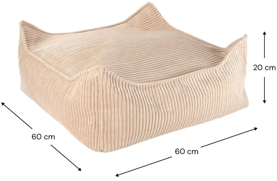 Fotoliu puf pentru copii maro deschis cu tapițerie din catifea reiată Square – Wigiwama