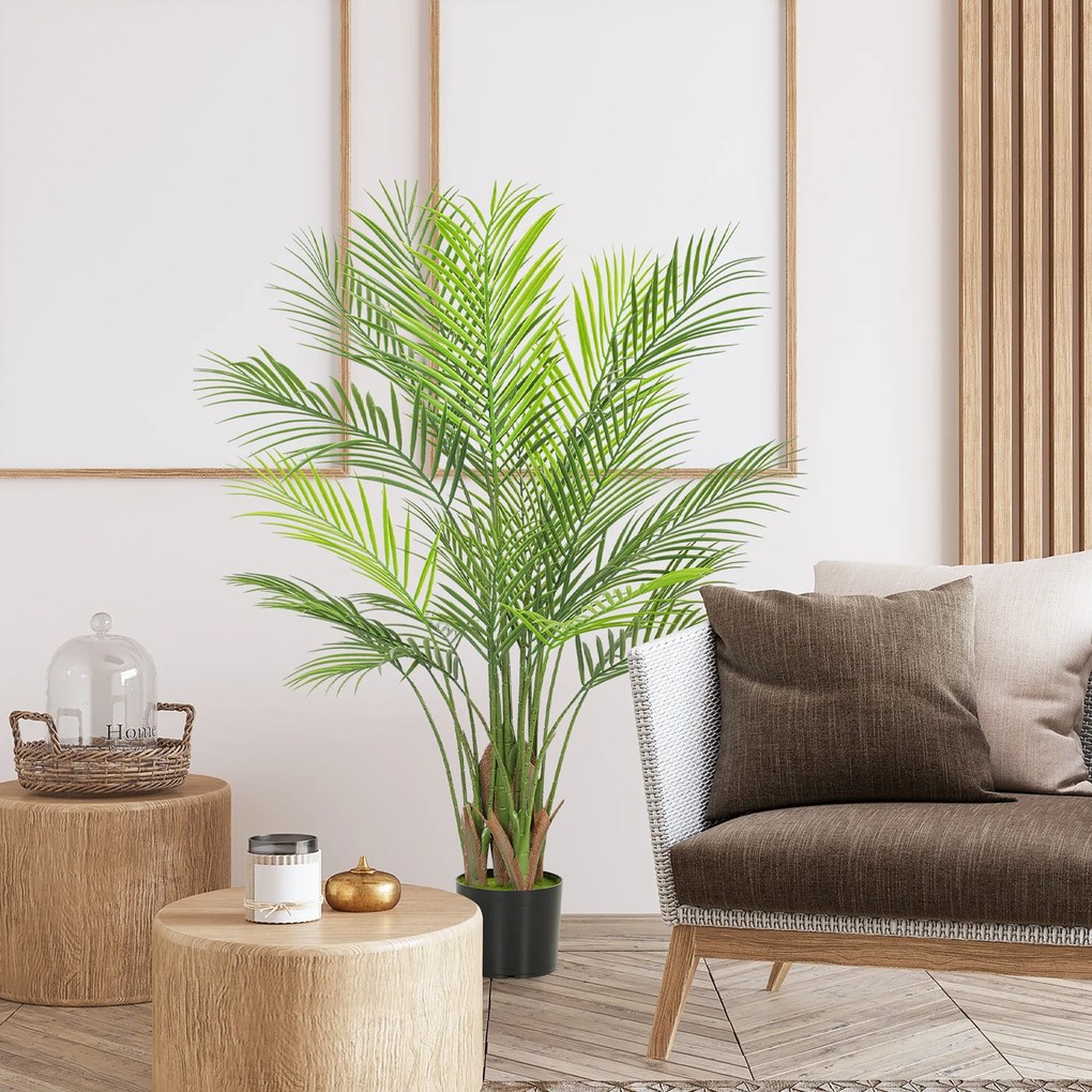 HOMCOM Palmier Artificial 120 cm cu Ghiveci Inclus, 22 Frunze, pentru Casă, Living, Birou și Balcon, Verde | Aosom Romania