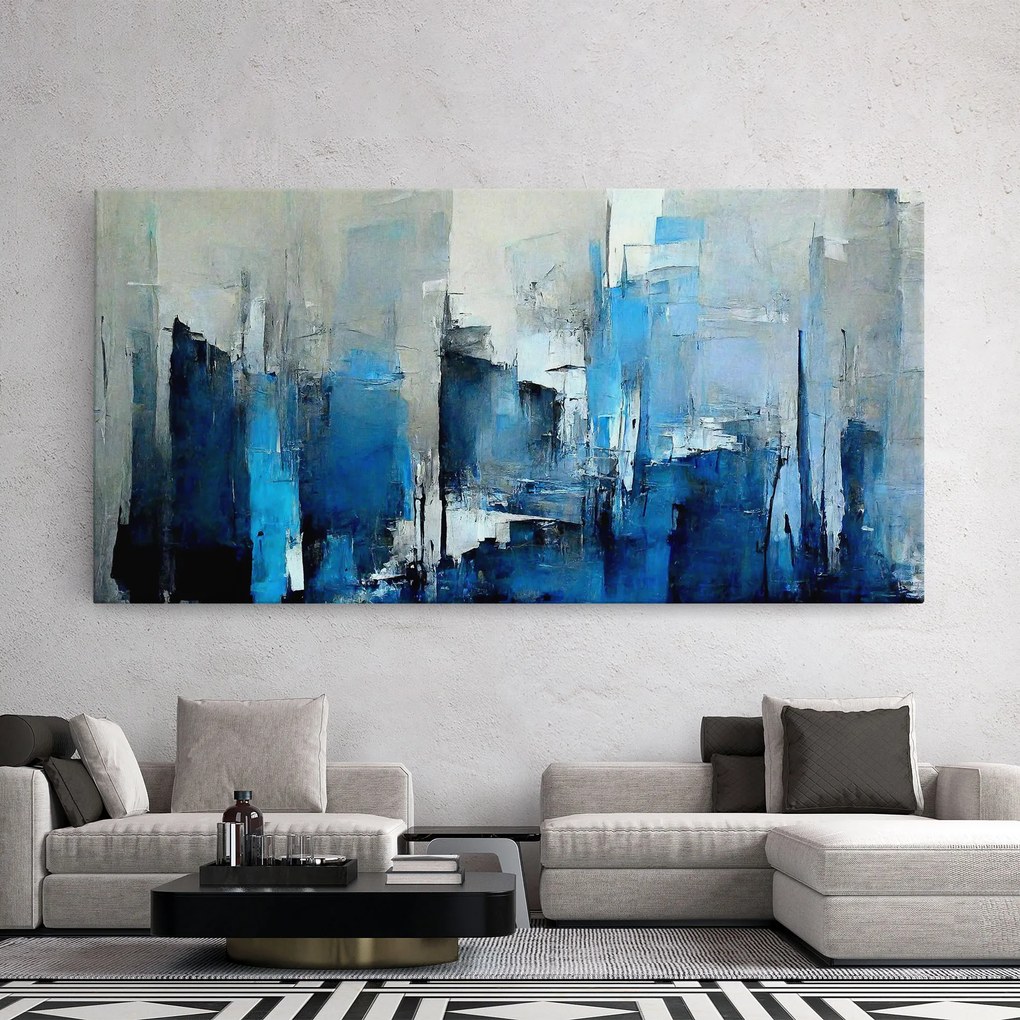 Tablou Canvas, 50x100cm, Dormitor si Living, Abstracte, Arta abstracta, Blue Gray Color