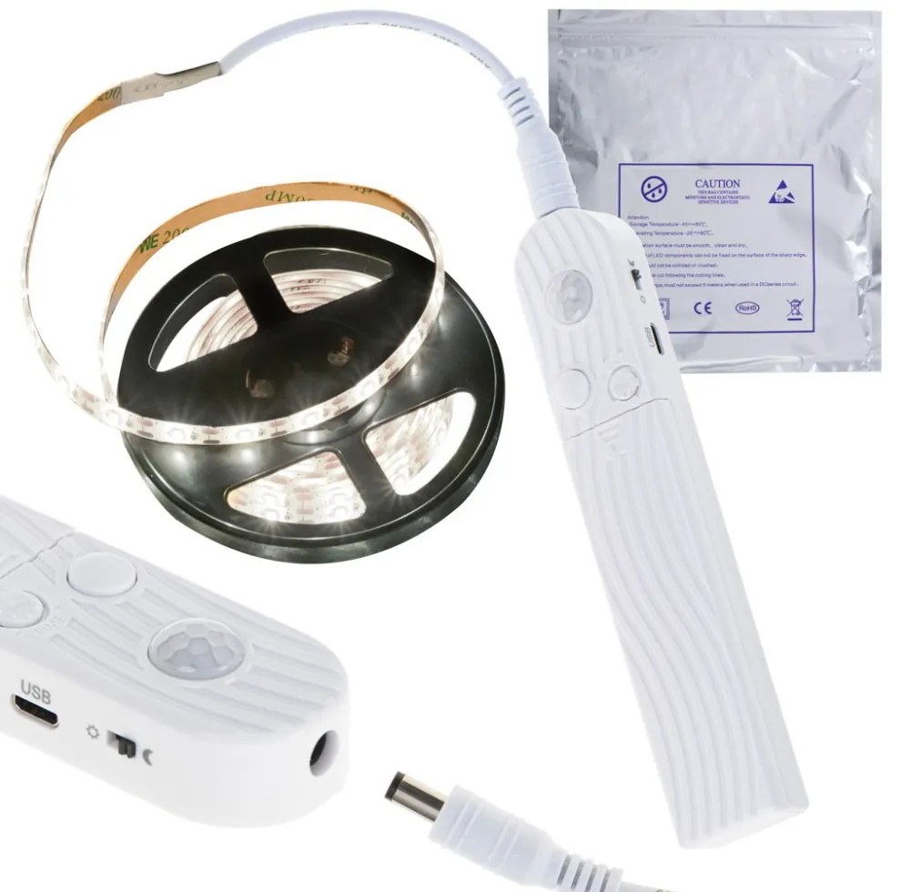 Banda led baterie senzor de miscare 2 m   alb rece