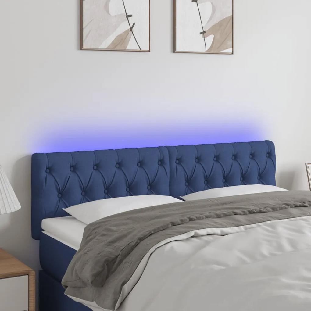 3121960 vidaXL Tăblie de pat cu LED, albastru, 160x7x78/88 cm, textil