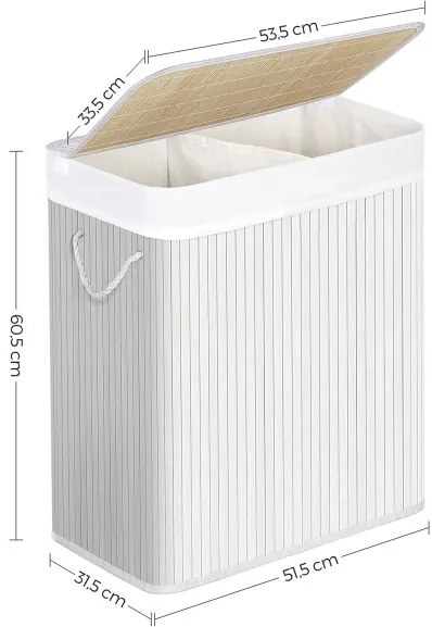 Cos De Rufe Din Bambus Cu 2 Sectiuni, Alb, 51.5 Cm