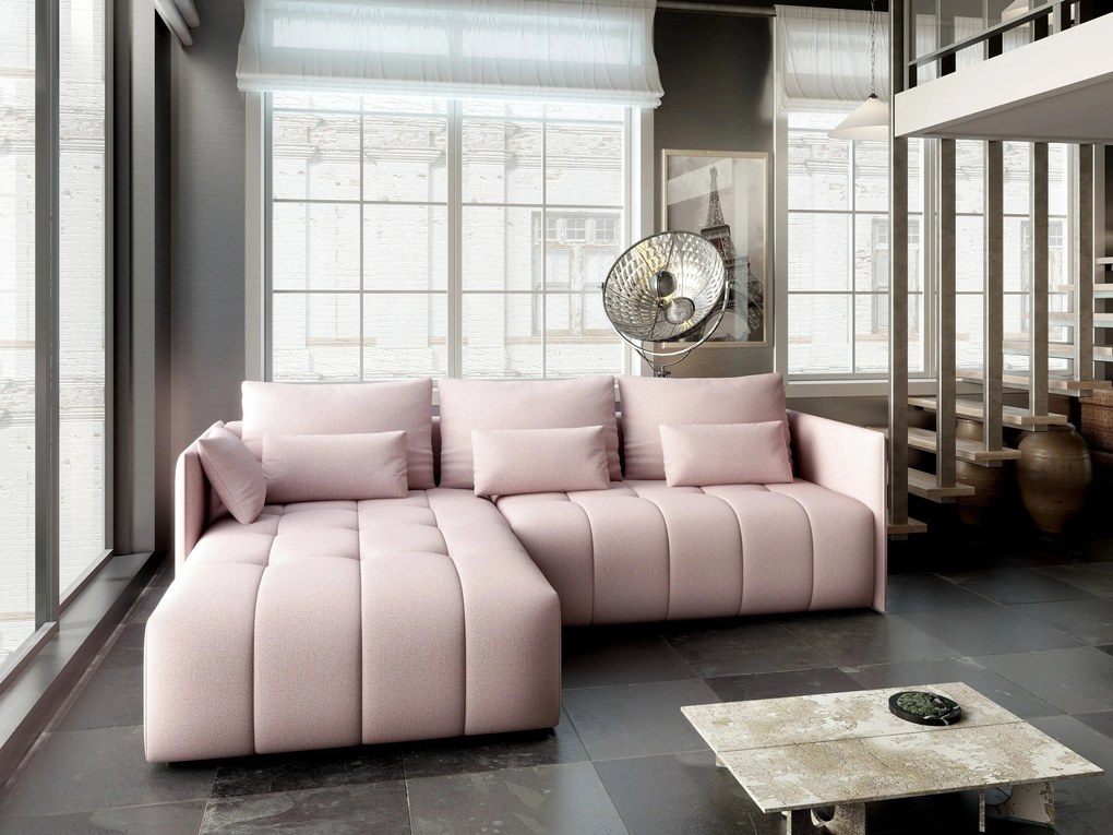 Colțar extensibil dumonde cu ladă de depozitare si sezut confortabil din spuma high-density, Malta Enjoy Flamingo 235x185 cm