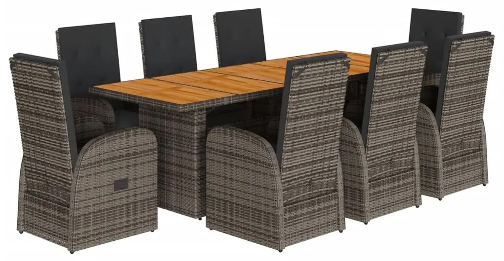 3277595 vidaXL Set mobilier grădină cu perne, 9 piese, gri, poliratan