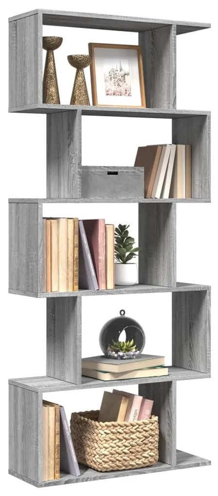 vidaXL Bibliotecă/separator 5 niveluri sonoma gri 70x24x161 cm lemn