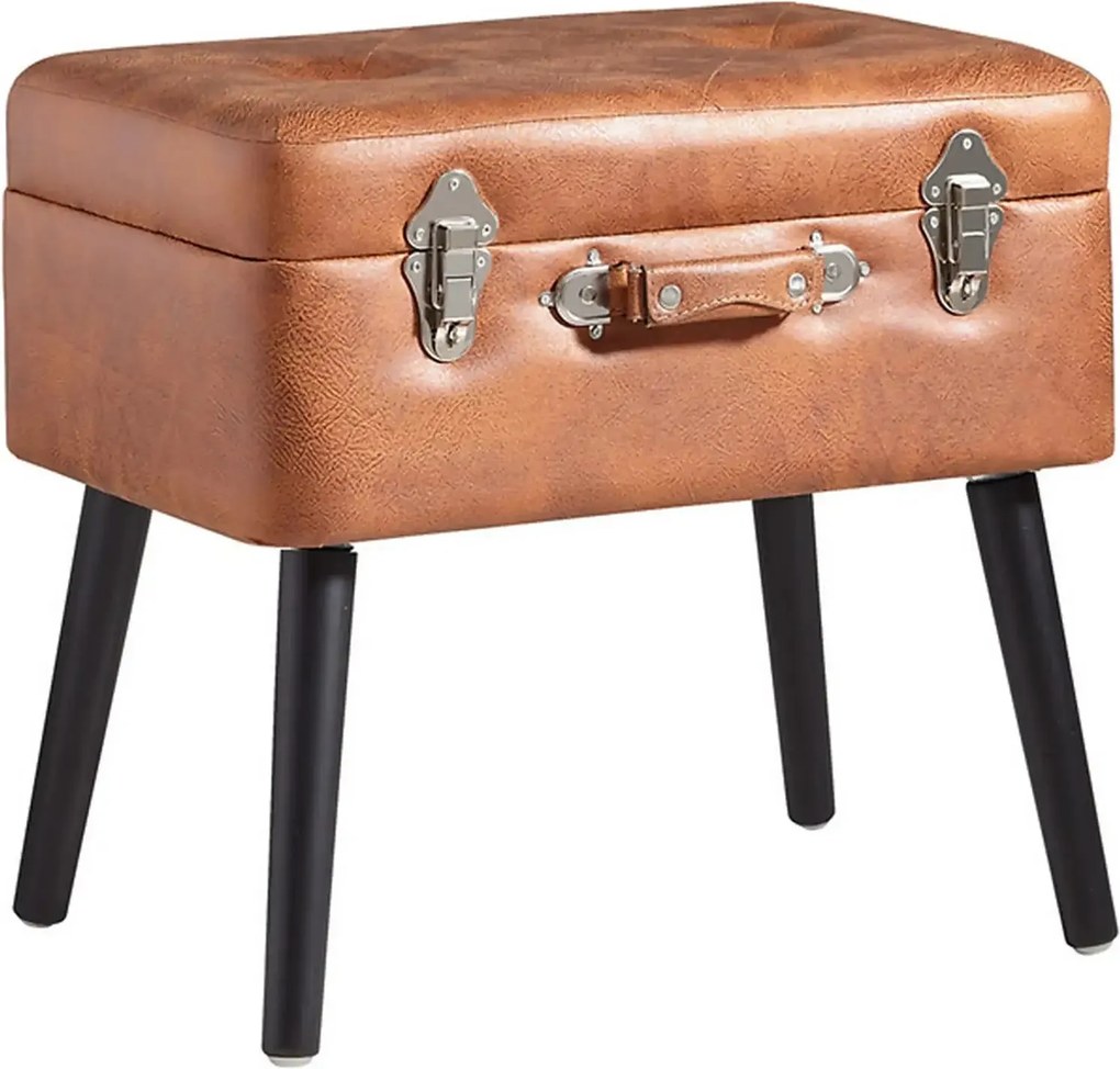 Taburet KEVIN, maro/negru, piele ecologica/lemn, 50x35x46 cm