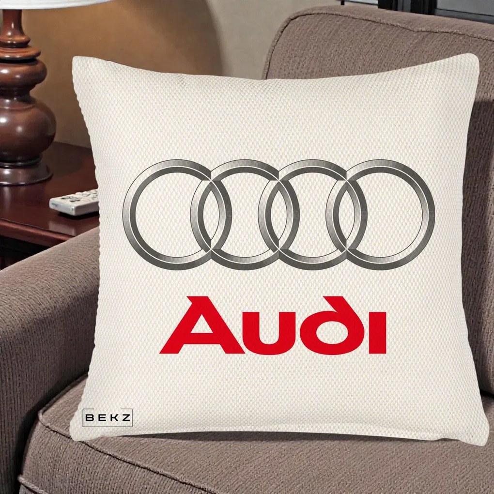 Perna Personalizata cu emblema Audi, 40x40 cm, Crem Reliefat, Husa Detasabila, Perna Inclusa, BEKZ®