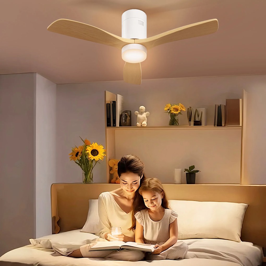 HOMCOM Ventilator de tavan cu lumină LED, 6 viteze, telecomandă, Maro deschis | Aosom Romania