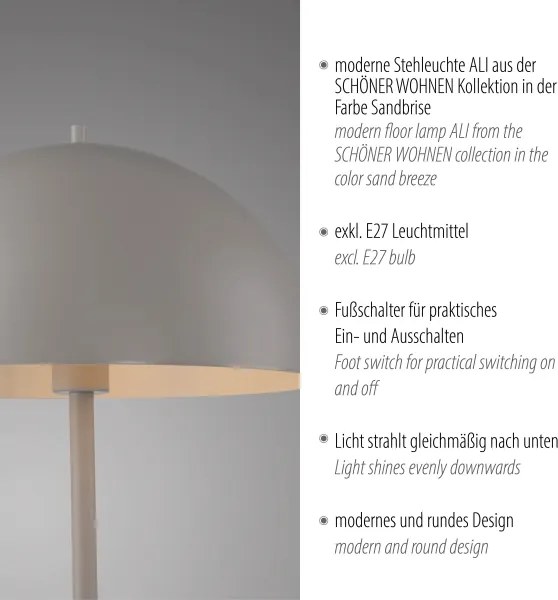 Schöner Wohnen 11727-39 - Lampă de podea ALI 1xE27/25W/230V gri