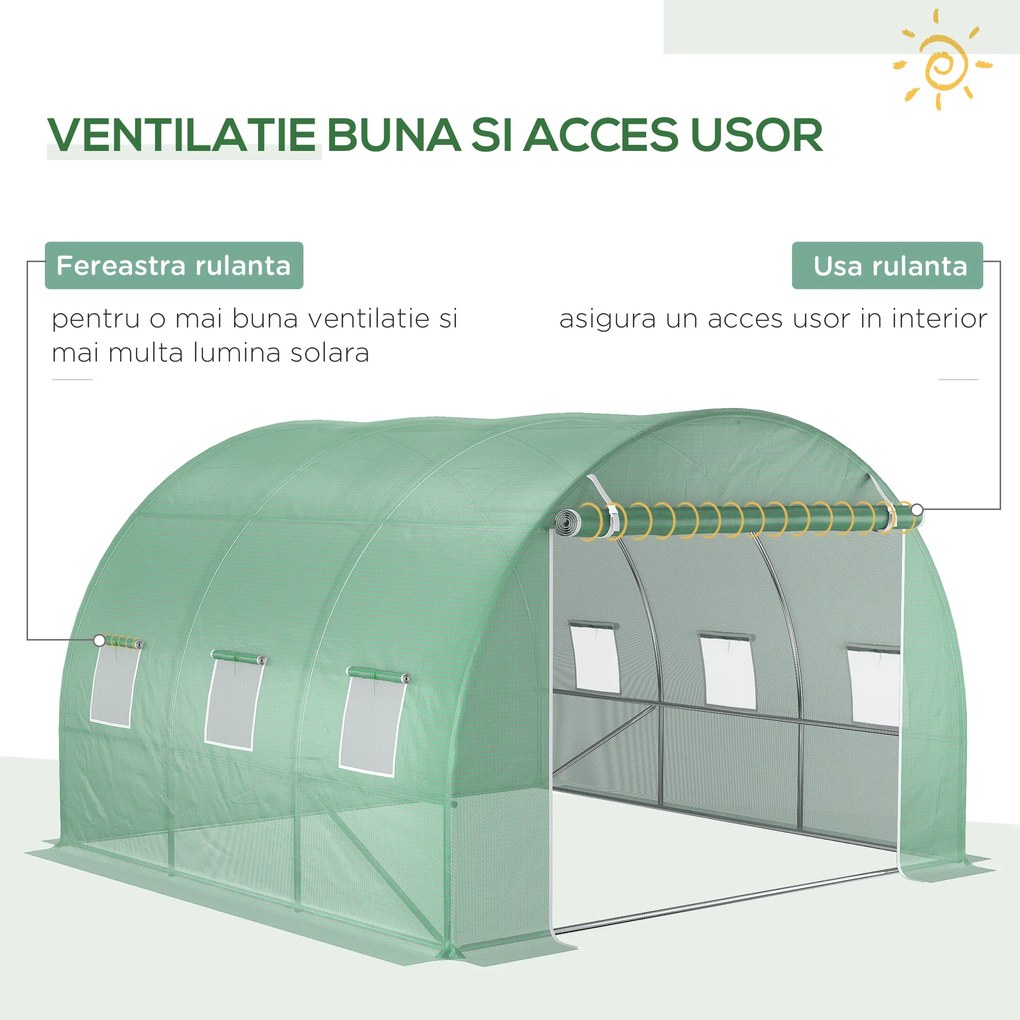 Outsunny Prelata Sera 6×3×2 m – Cu 12 Ferestre, Usa Rulanta si Margini | Aosom Romania