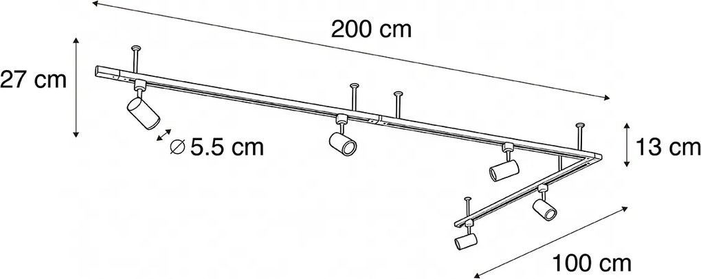 Sistem modern de iluminat pe șină suspendat cu 5 spoturi albe monofazate - Iconic Jeana