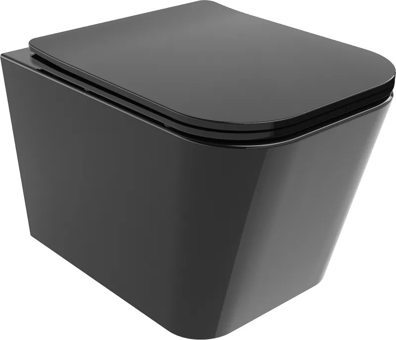 Mexen Teo vas de toaletă rimless cu capac cu cădere lentă subțire, duroplast, negru lucios - 30854070