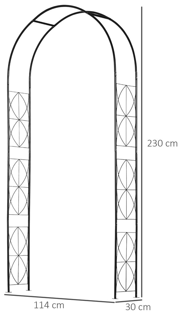 Outsunny Arc pentru Trandafiri și Plante Cățărătoare din Oțel, Arc de Grădină cu Suport pentru Plante, 114x30x230 cm, Negru | Aosom Romania