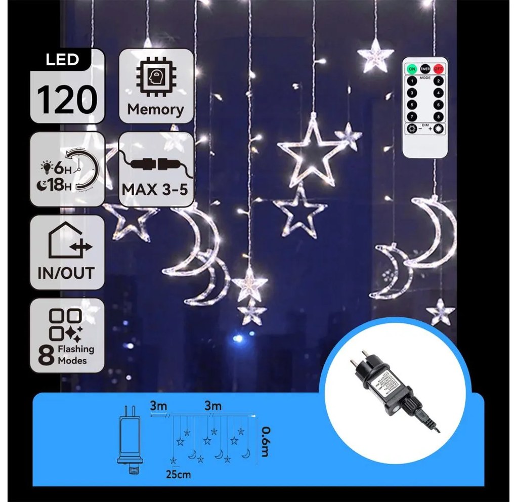 Aigostar - Ghirlandă LED de exterior pentru Crăciun 120xLED/6W/230V/8 funcții 3x0,6m IP44 alb rece DO