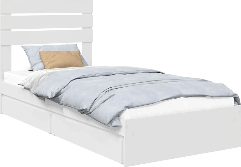 vidaXL Pat cu storage cu headboard Alb 75 x 190 cm Lemn compozit