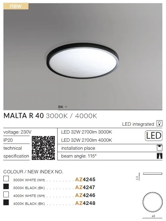 Plafoniera LED design slim MALTA R 40 4000K alba