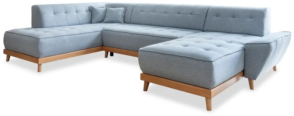 Canapea extensibilă în formă de "U" cu șezlong pe partea stângă Miuform Dazzling Daisy, albastru deschis