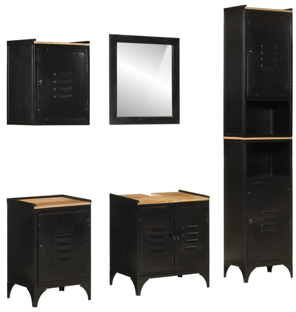 vidaXL Set mobilier de baie, 5 piese, fier și lemn masiv de mango