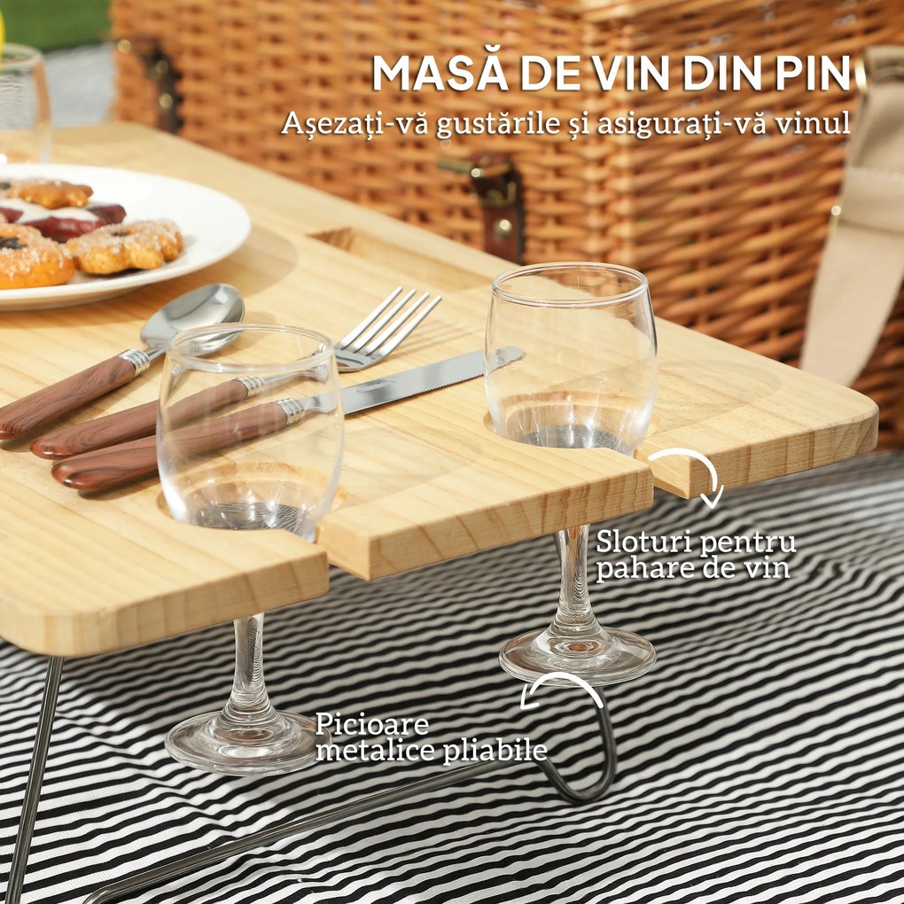 Outsunny Coș Picnic Răchită Bej cu Set | Aosom Romania