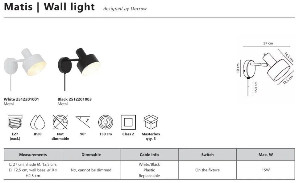 Aplica cu spot directionabil design nordic Matis negru