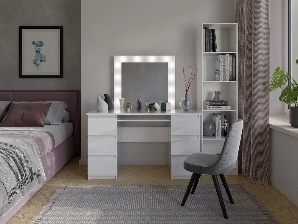 SEA542 - Set Masa toaleta, 130 cm, masa machiaj cu oglinda LED, masuta vanity - Alb Mat