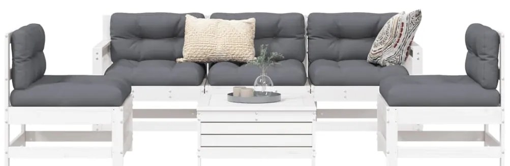 vidaXL Set canapea de grădină, 6 piese, alb, lemn masiv pin