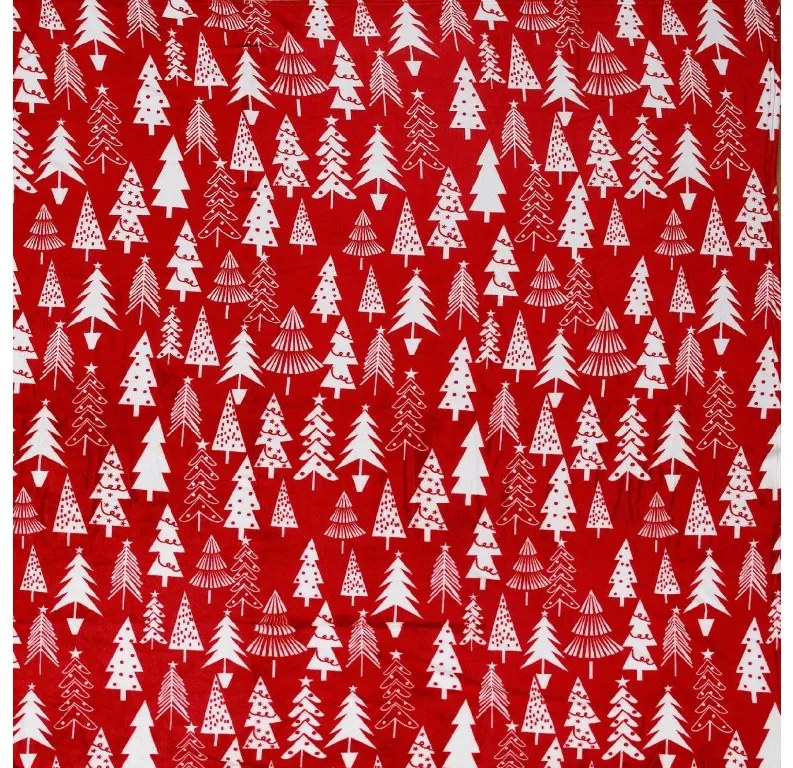 Patura microplus de Craciun CHRISTMAS TREES rosu Dimensiune: 160 x 200 cm