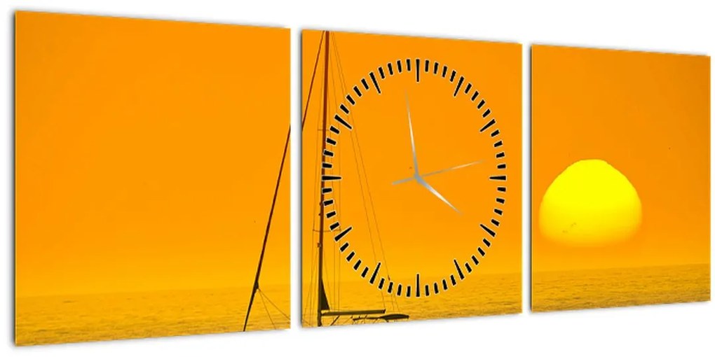Tablou - Barca în mijlocul mării (cu ceas) (90x30 cm)