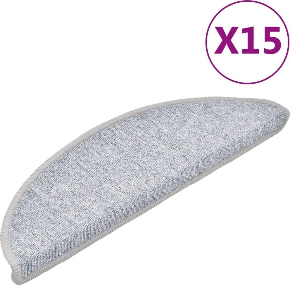 vidaXL Covorașe pentru scări, 15 buc., 56x17x3 cm, gri deschis, semirotunde